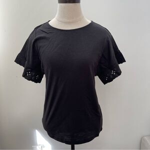 NWOT G by Giuliana black shirt with floral eyelet leaves size XXS
